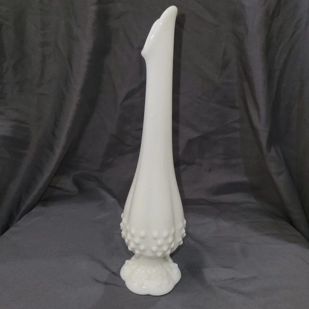 Vintage Fenton Milk Glass Hobnail Swung Vase